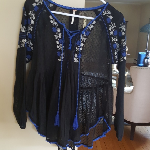 Free People black embroidered blouse. - Picture 2 of 2